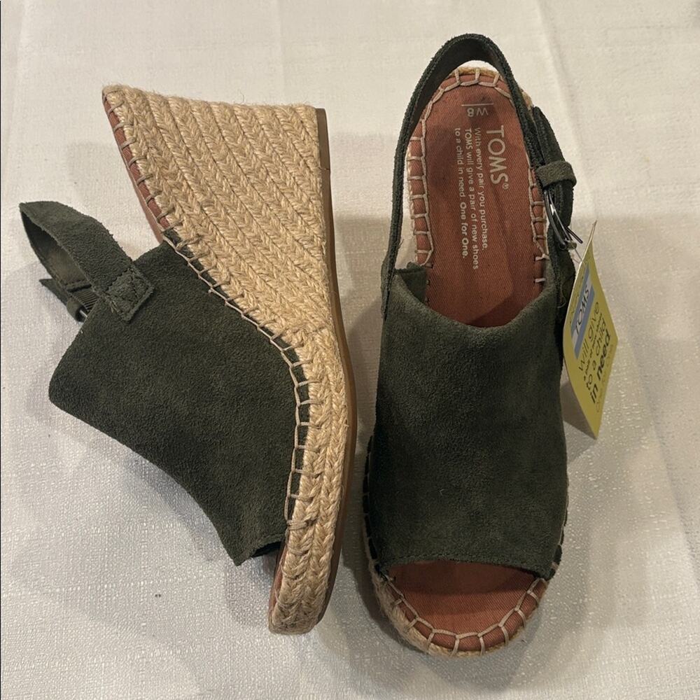 Toms Monica Suede Espadrille Slingback Wedge Sandals Pine Size 8 NWT - Picture 6 of 6